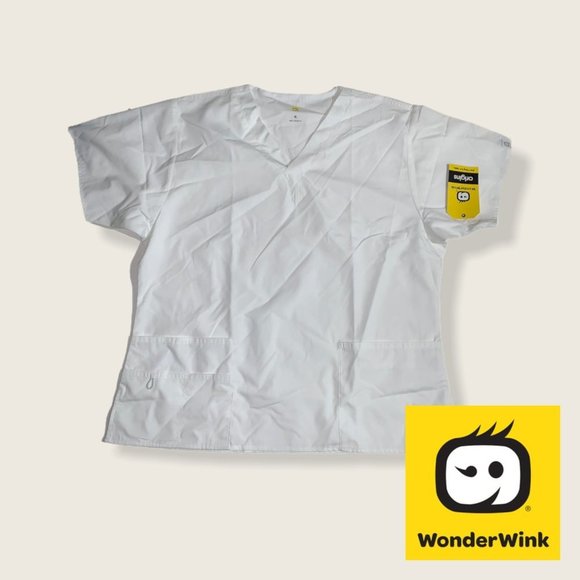 π2/$20πWONDERWINK Women's Scrubs Bravo 5 Pocket V-Neck Top, White, X-Large - Picture 2 of 11